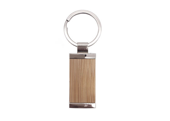 Metallbambusschlüsselanhänger-Rechteck kundenspezifischer Logo Wooden Metal Keyring