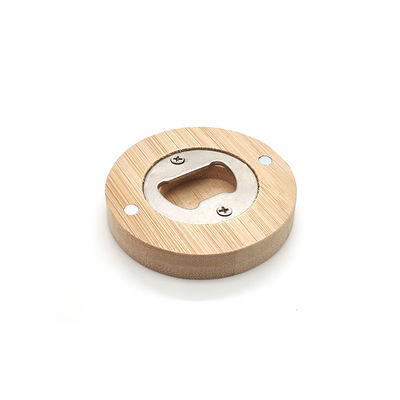 Magnetischer Bambusmetallflaschen-Öffner - runder hölzerner Kühlschrank-Magnet