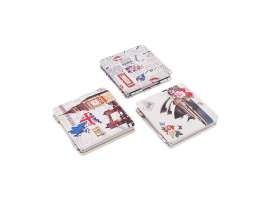 Quadrat-Mini Cosmetic Pocket Mirror PU überziehen ABS Digital mit Leder, die Muster drucken