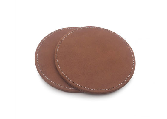 Debossed Logo Drink Coasters With Logo PU ledernes Brown Pantone