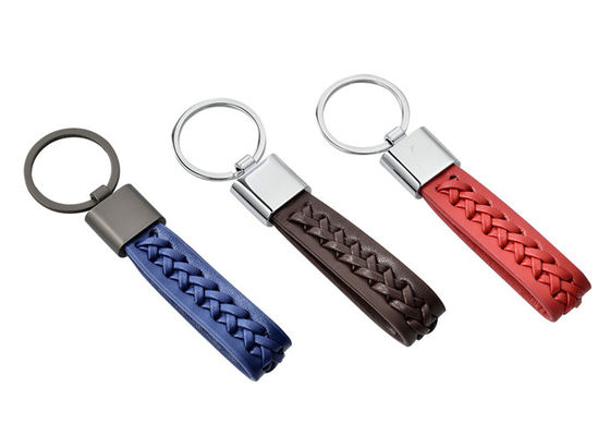 Zink-Legierung PU lederne Schlüsselanhänger gesponnener Lanyard Braided Rope Keychain