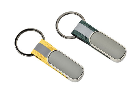 Bügel-Metallschlüsselkettenhalter-Rechteck Pantone-Farbzink-Legierungs-Eisen-Leder des gewebten Materials