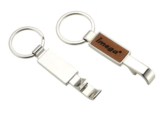 Guter Preis Flaschen-Öffner-Schlüsselkettenrechteck Laserable PUs ledernes Metallmit Schlüsselring Online