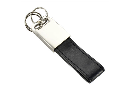 Guter Preis Debossed Logo Metal Black PU-lederne Schlüsselchain 3 kleiner Ring-Schlüsselring Online